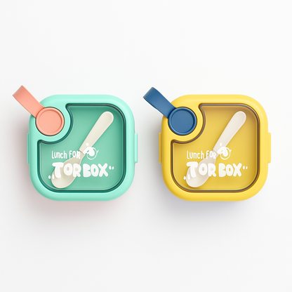 Kids Bento Lunch Box with Spoon | Leak-Proof Square Tiffin Box for School | BPA-Free Food Container for Kids