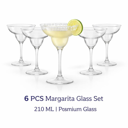 6 PCS Margarita Glass Set – 210 ML Premium Clear Glass | Wide Bowl Cocktail Glasses with Long Stem | Crystal Clear, Stable Base | Margaritas, Cocktails & Party Glassware