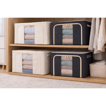 100 Litre Large Storage Organizer Box with Transparent Window & Zipper – Foldable Fabric Blanket, Clothes, Saree & Bedding Storage Bag for Wardrobe & Closet