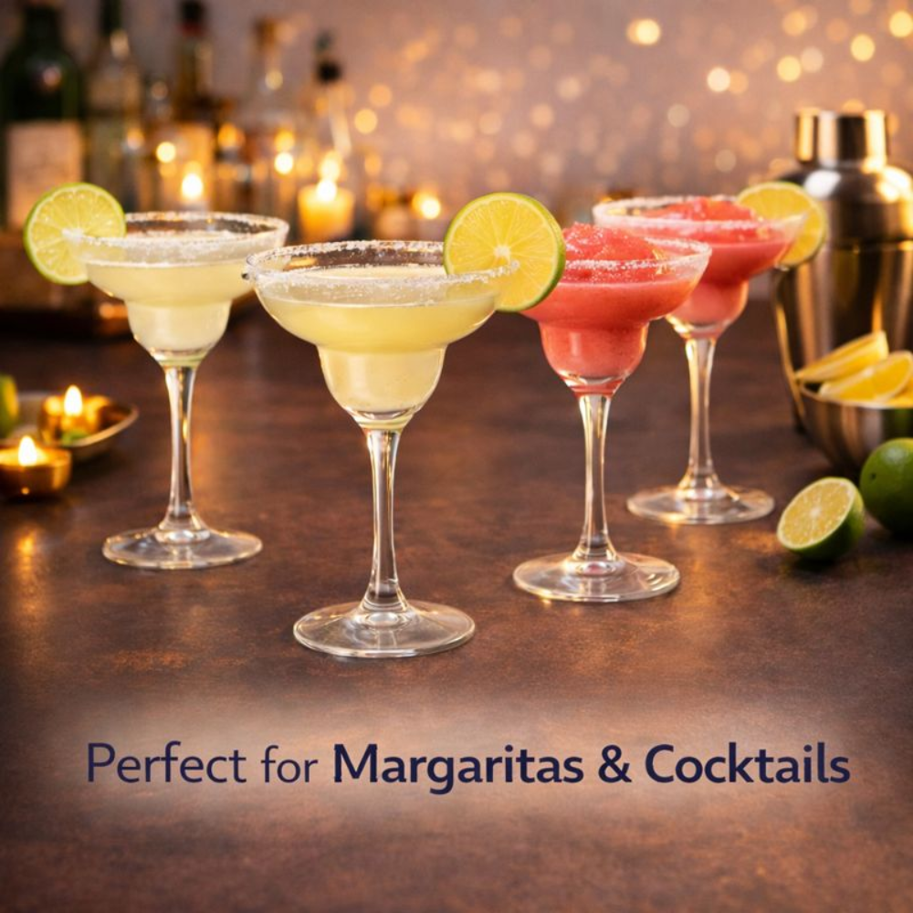 6 PCS Margarita Glass Set – 210 ML Premium Clear Glass | Wide Bowl Cocktail Glasses with Long Stem | Crystal Clear, Stable Base | Margaritas, Cocktails & Party Glassware