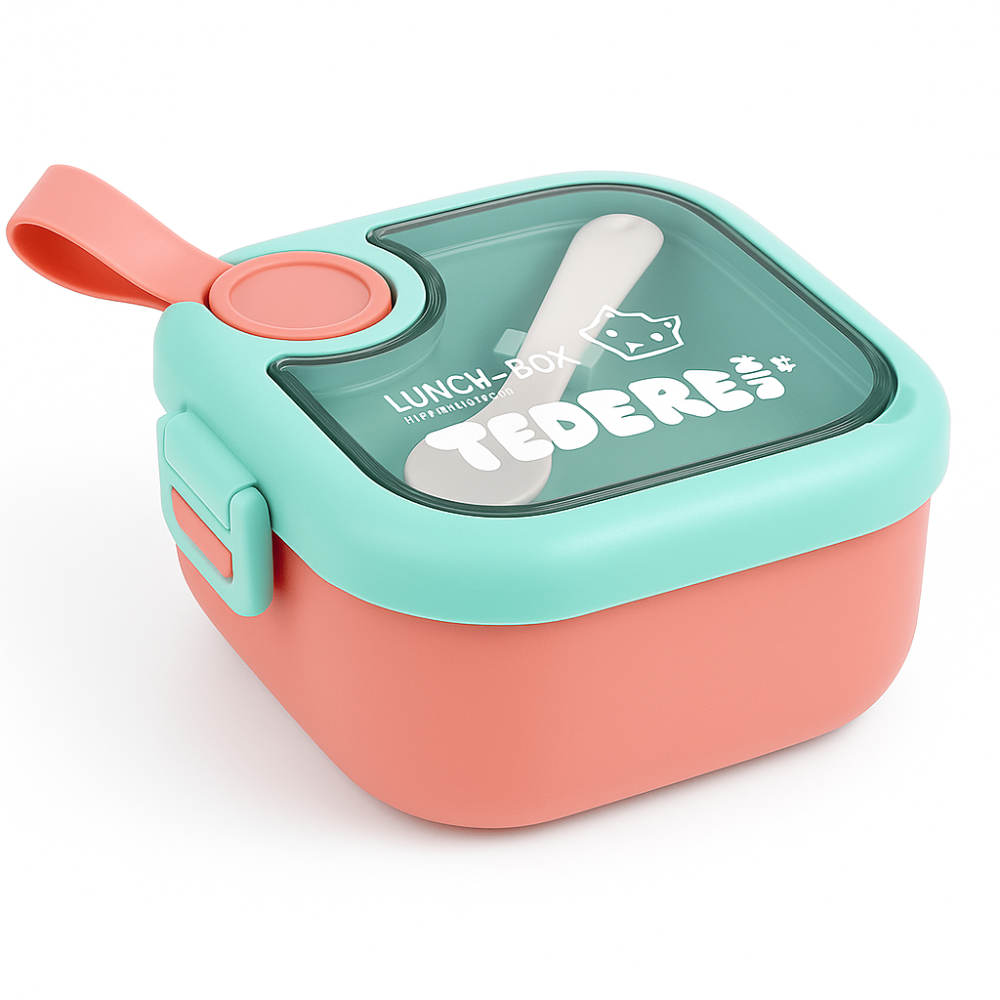 Kids Bento Lunch Box with Spoon | Leak-Proof Square Tiffin Box for School | BPA-Free Food Container for Kids