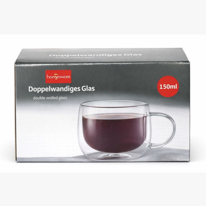 Premium 120ml Double-Walled Insulated Glass Mug – Elegant Heat-Resistant Clear Borosilicate Tea and Coffee Cup with Handle