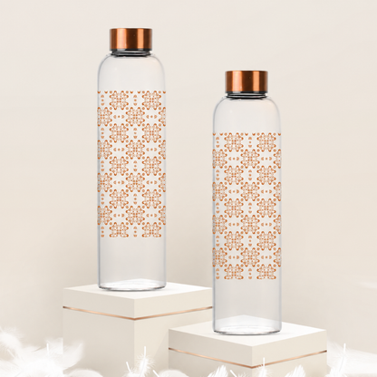 Premium Glass Water Bottle with Premium Cap And Elegant Floral Printed Reusable Bottle Single Pcs
