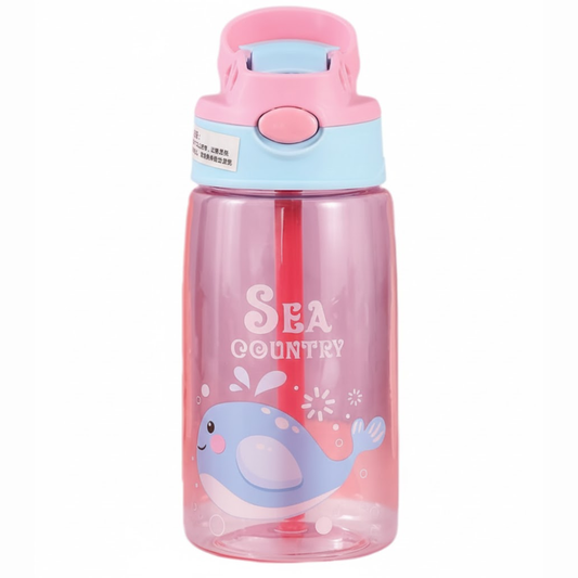 Kids Water Bottle with Straw & Flip Lock Lid | Leak-Proof BPA-Free Sipper Bottle for School, Travel & Outdoor | Cartoon Printed Toddler Sipper with Carry Handle – 550ml
