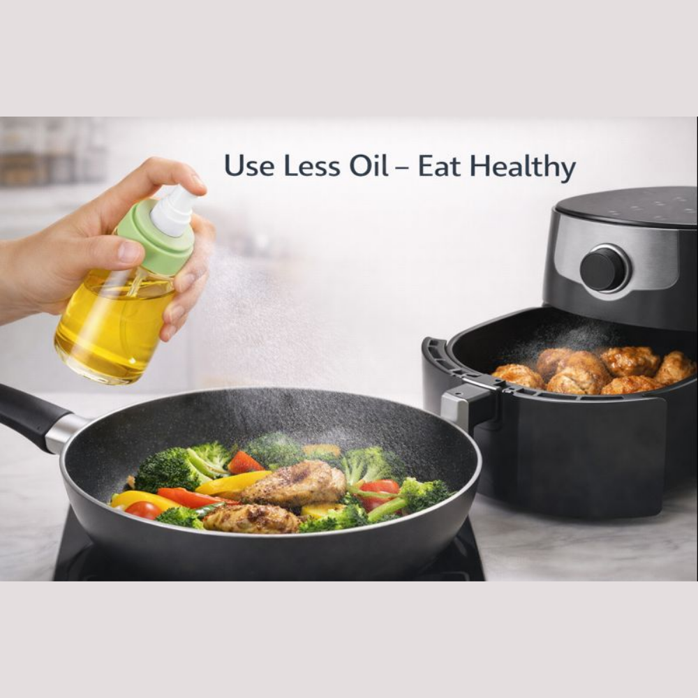 180ML Oil Spray Bottle for Cooking | Refillable Glass Oil Sprayer with Fine Mist Nozzle | Healthy Low-Oil Dispenser for Air Fryer, Pan, Salad & BBQ