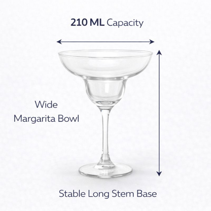 6 PCS Margarita Glass Set – 210 ML Premium Clear Glass | Wide Bowl Cocktail Glasses with Long Stem | Crystal Clear, Stable Base | Margaritas, Cocktails & Party Glassware
