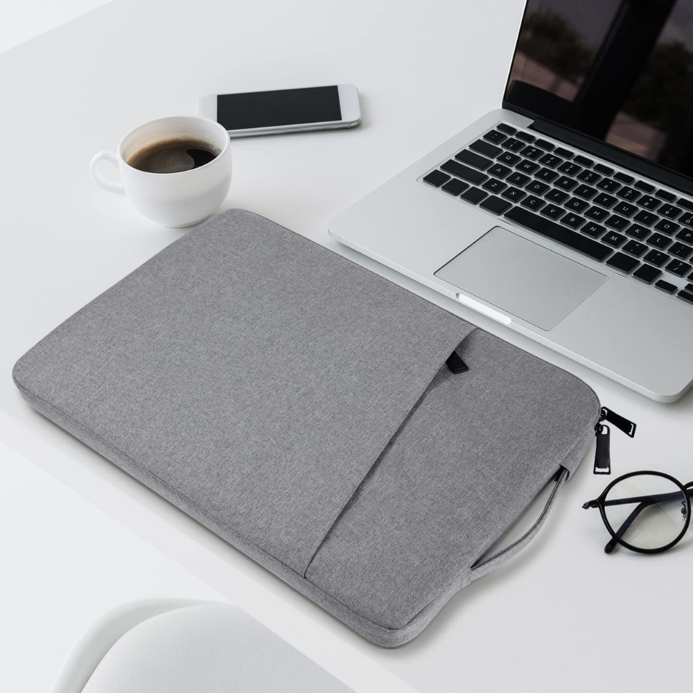 Slim Laptop Sleeve with Handle and Front Accessory Pocket – Shockproof Protective Case with Soft Plush Lining – Water-Resistant Computer Carrying Bag for MacBook Pro/Air and 13-15.6 Inch Laptops – Heather Gray