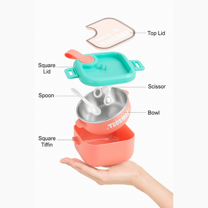 Kids Bento Lunch Box with Spoon | Leak-Proof Square Tiffin Box for School | BPA-Free Food Container for Kids