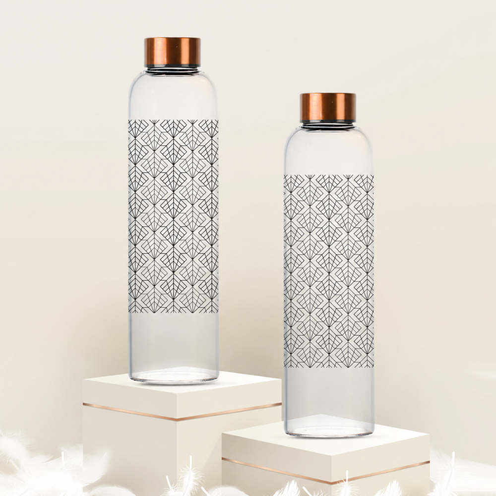 Premium Glass Water Bottle with Premium Cap And Elegant Floral Printed Reusable Bottle Single Pcs