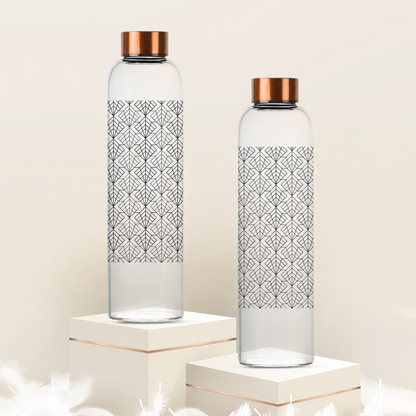 Premium Glass Water Bottle with Premium Cap And Elegant Floral Printed Reusable Bottle Single Pcs