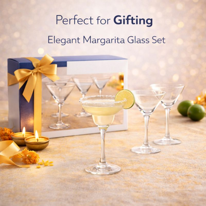6 PCS Margarita Glass Set – 210 ML Premium Clear Glass | Wide Bowl Cocktail Glasses with Long Stem | Crystal Clear, Stable Base | Margaritas, Cocktails & Party Glassware