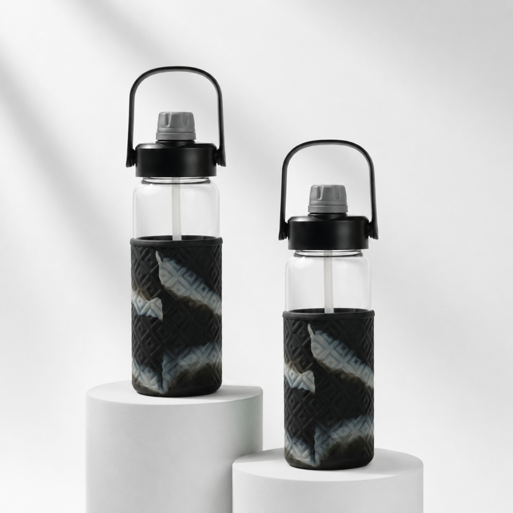 Premium Glass Water Bottle with Silicone Sleeve & Carry Handle | Leakproof Reusable Bottle