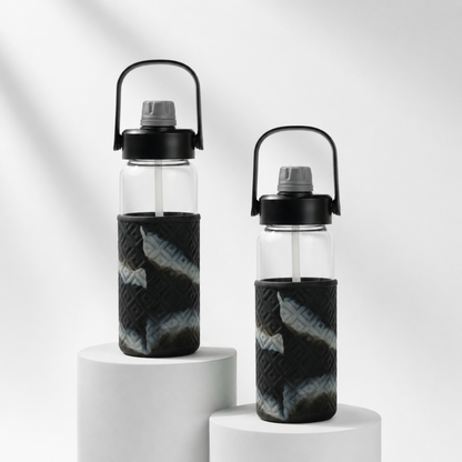 Premium Glass Water Bottle with Silicone Sleeve & Carry Handle | Leakproof Reusable Bottle