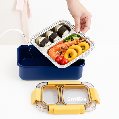 Premium 2-Compartment Leak-Proof Lunch Box | BPA-Free Bento Tiffin for Office, School & Travel | Microwave & Freezer Safe | Stainless Steel Inner Tray
