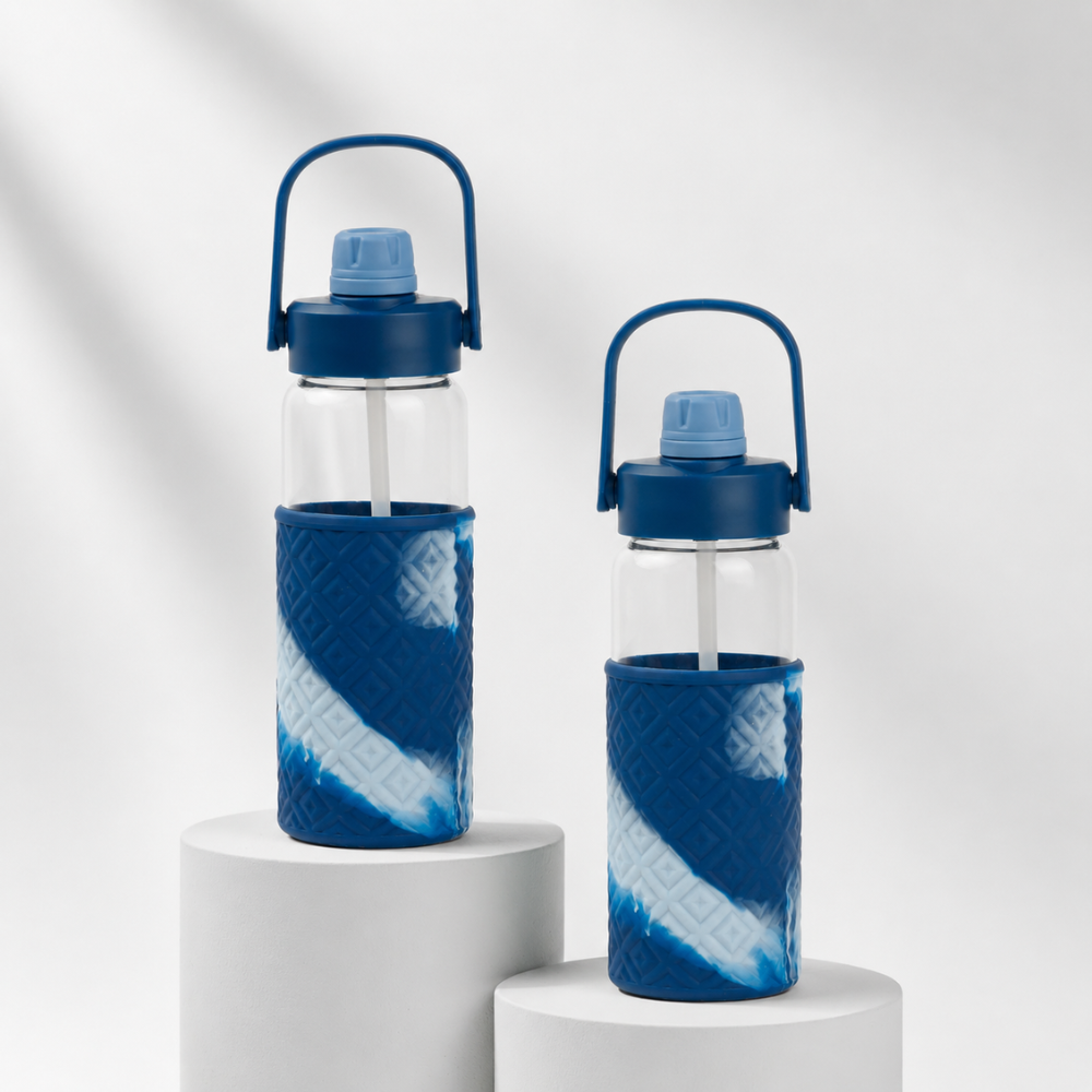 Premium Glass Water Bottle with Silicone Sleeve & Carry Handle | Leakproof Reusable Bottle