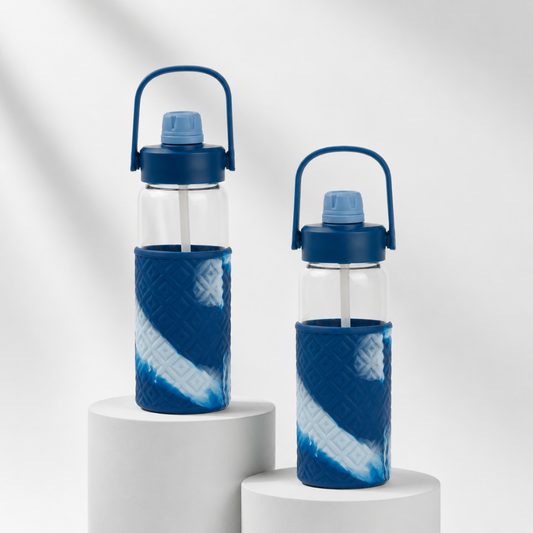 Premium Glass Water Bottle with Silicone Sleeve & Carry Handle | Leakproof Reusable Bottle