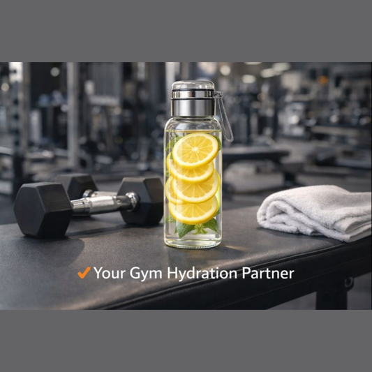 900ML Glass Sports Water Bottle with Steel Lid | BPA-Free Leak-Proof Detox Bottle | Premium Glass Hydration Bottle for Gym, Office, Travel & Daily Use