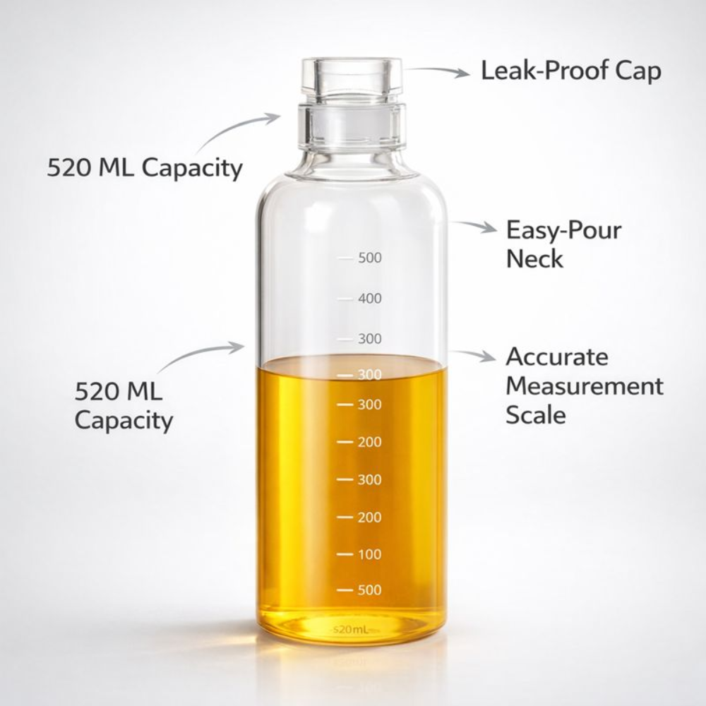Marc Samuels 520ml Premium Glass Oil Dispenser – Leak-Proof Borosilicate Glass Bottle with Measurement Markings & Airtight Cap – Elegant Kitchen Cruet for Olive Oil, Vinegar, & Syrups
