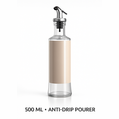 Glassozy  500 ml Oil Dispenser for Kitchen | Anti-Drip Stainless Steel Pourer | Glass Olive Oil & Vinegar Bottle with Leak-Proof Cap | Matte Black Non-Slip Grip | Perfect for Cooking & Salad Dressing