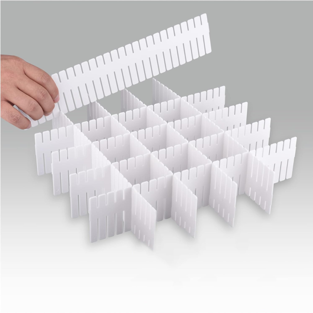 Adjustable Drawer Divider Organizer – Expandable Grid Separator for Kitchen, Office, Makeup & Wardrobe Storage (Plastic, DIY Customizable)