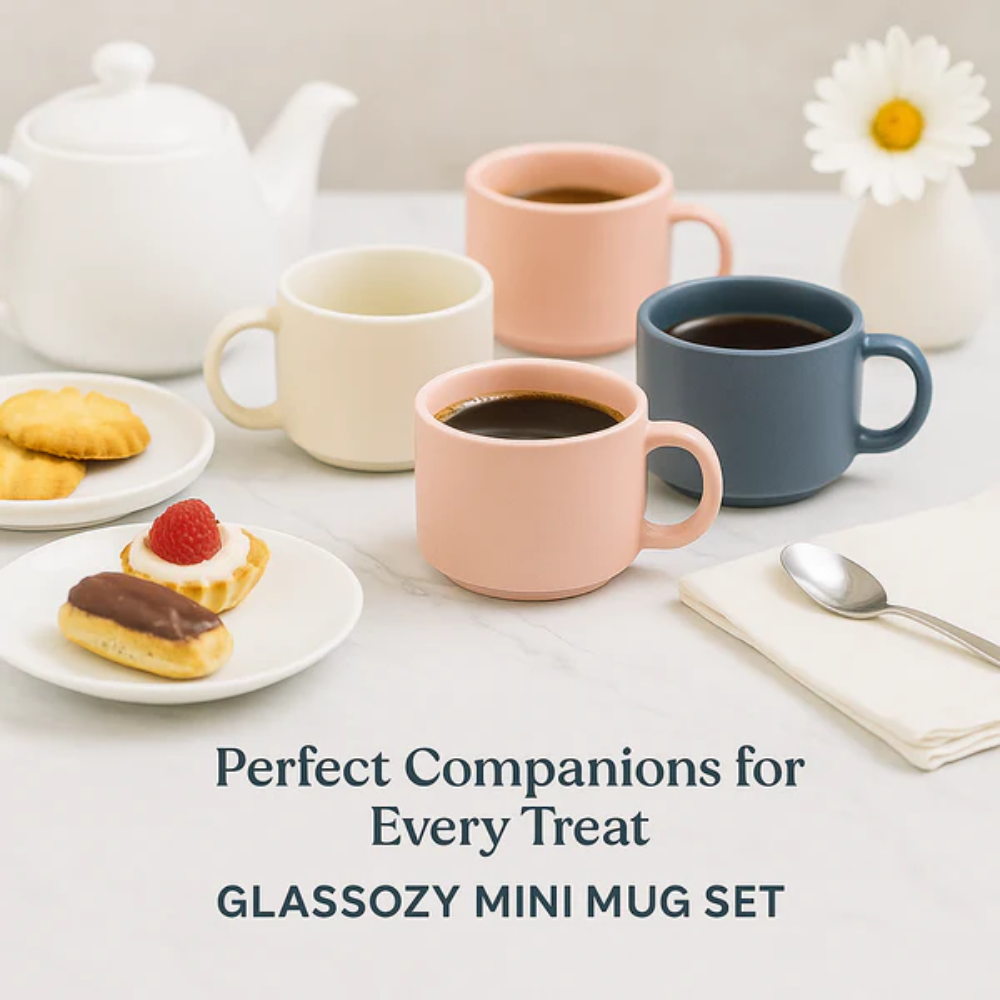 Glassozy Mini Ceramic Mug 6 pcs Set-120ml Capacity – Modern Matte Finish Espresso Cups | Ideal for Coffee, Tea & Decor