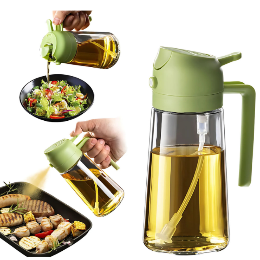 Glassozy Premium Olive Green Oil Sprayer Bottle – Fine Mist Dispenser for Cooking, Roasting, BBQ, Air Fryer & Salad Dressing | Refillable & Leak-Proof Glass Oil Mister (Healthy Low-Oil Cooking)