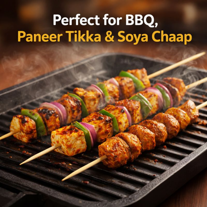 16 Inch Bamboo Skewers (50 Pcs) | Extra Long 40cm BBQ Sticks | 5mm Thick Wooden Sticks for Paneer Tikka, Soya Chaap, Kebabs, Fruits & Party Serving