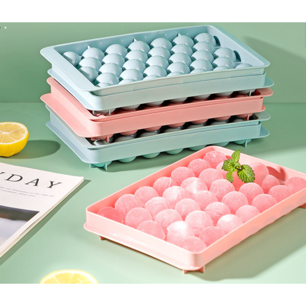 Premium Ice Ball Maker Tray – Stackable Freezer Ice Cube Mould (32-Grid) for Cocktails, Juice, Cold Coffee & Summer Drinks | BPA-Free Silicone Ice Tray with Lid