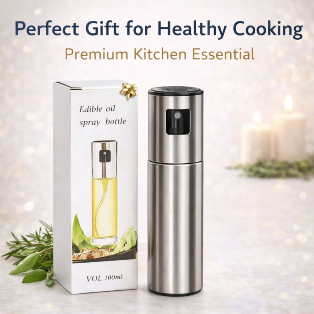 Glassozy 100ml Oil Sprayer for Cooking - Premium Stainless Steel & Glass Vinegar Dispenser - Food-Grade Oil Mister for Air Fryer, Grilling, Salads, and Baking - Reusable & Leak-Proof (Silver)