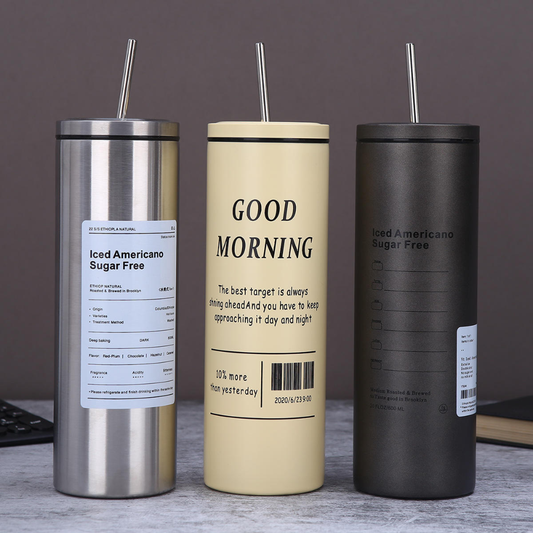 GLASSOZY | 20oz/600ml Stainless Steel Coffee Tumbler with Straw & Lid | Insulated Iced Coffee Cup for Cold Brew & Travel