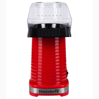 Hausberg Hot Air Popcorn Maker – Oil-Free Electric Popcorn Machine for Instant Healthy Popcorn | Fast Heating, Transparent Lid, Easy Cleaning (Red)