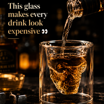 3D Skull Double-Wall Whiskey Glass – Premium Borosilicate Crystal Tumbler for Cocktails, Whiskey & Bar Décor | Insulated Transparent Skull Mug (300 ml)