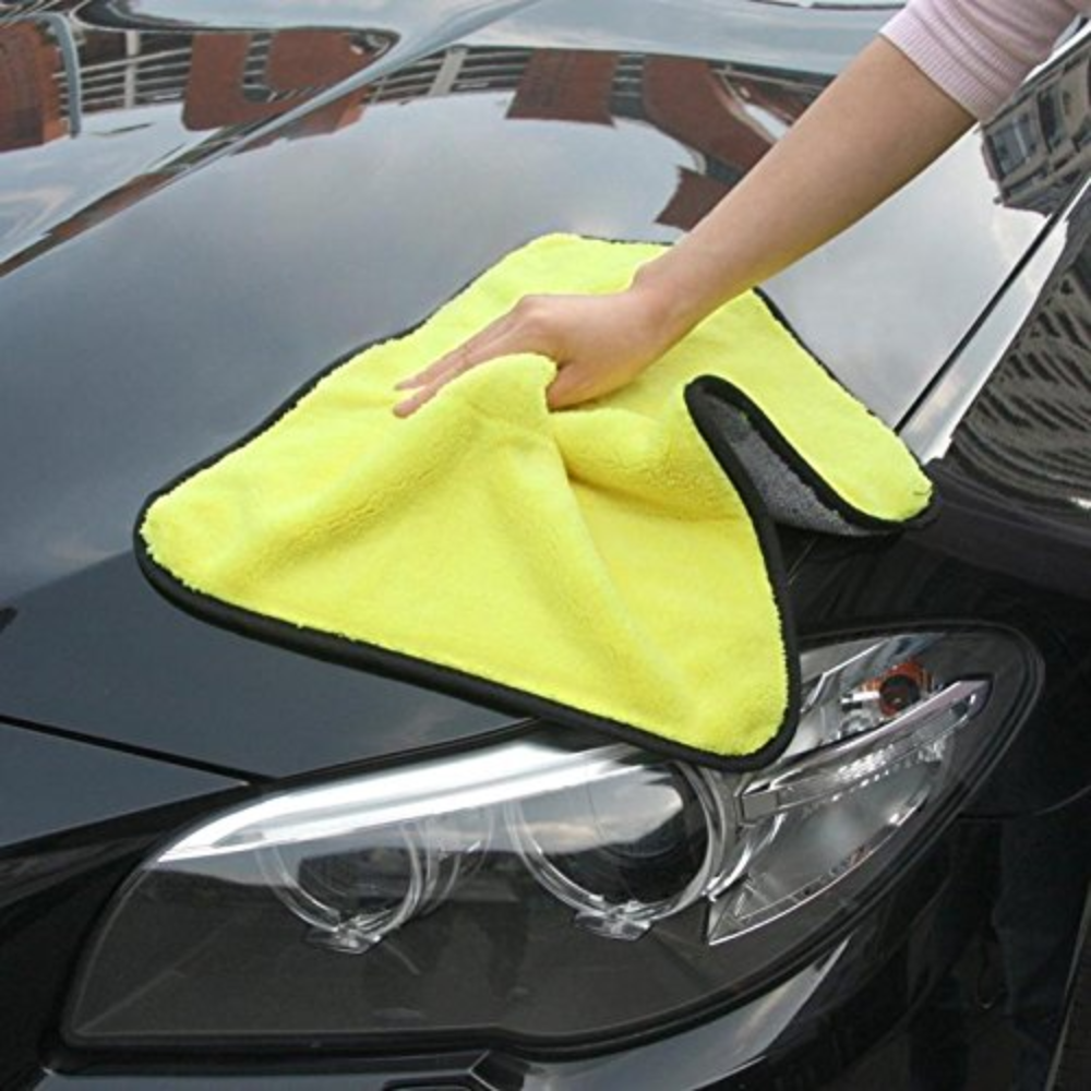 Premium Microfiber Cleaning Cloth – Dual-Side Thick Towel for Car, Home & Kitchen (Yellow & Grey)