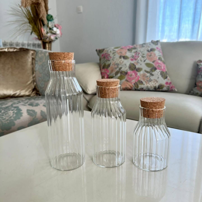 Echou 3-Piece Borosilicate Glass Storage Jar Set with Spherical Cork Lids – 600ml, 800ml, 1200ml