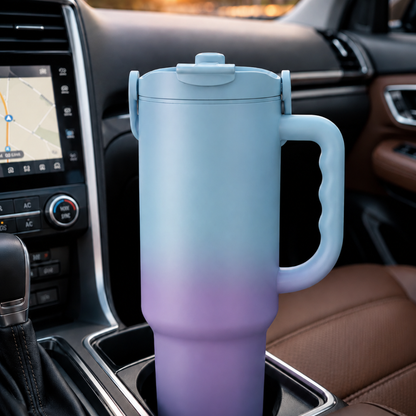 Premium Insulated Travel Mug with Handle – Leakproof Gradient Tumbler