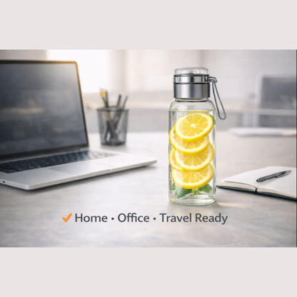 900ML Glass Sports Water Bottle with Steel Lid | BPA-Free Leak-Proof Detox Bottle | Premium Glass Hydration Bottle for Gym, Office, Travel & Daily Use