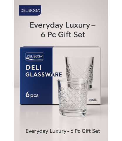 Delisoga Deli Glassware Set – 6 Pcs (205 ml)-Premium Diamond-Cut Juice & Whiskey Glasses