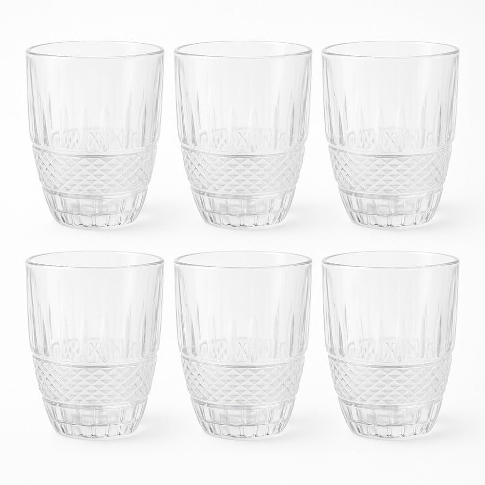 Premium Textured Drinking Glass | 200ml Heavy Base Juice Glass | Diamond Cut Water Glass for Home & Kitchen | Crystal Clear Glass Tumbler