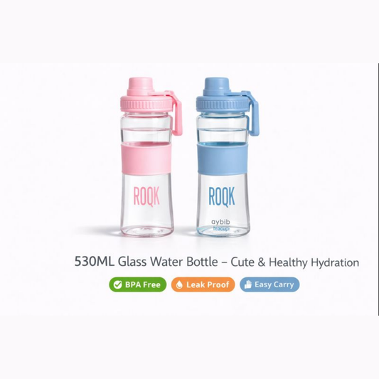 530ML Glass Water Bottle with Carry Handle | BPA-Free Leak-Proof Drinking Bottle | Cute Hydration Bottle for Gym, School, Office & Travel