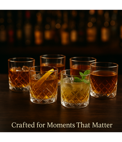 Delisoga Deli Glassware Set – 6 Pcs (205 ml)-Premium Diamond-Cut Juice & Whiskey Glasses