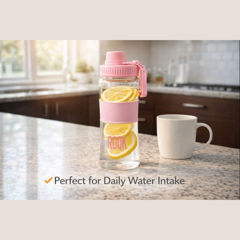530ML Glass Water Bottle with Carry Handle | BPA-Free Leak-Proof Drinking Bottle | Cute Hydration Bottle for Gym, School, Office & Travel