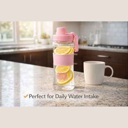 530ML Glass Water Bottle with Carry Handle | BPA-Free Leak-Proof Drinking Bottle | Cute Hydration Bottle for Gym, School, Office & Travel