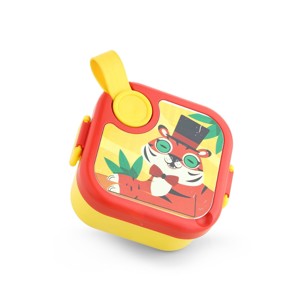 Ganesh Tangy Inner Steel Lunch Box with Multi Sticker for Kids with Spoons Heavy Plastic BPA Free Food Grade Perfect for School Kids, College, Outdoor & Picnic