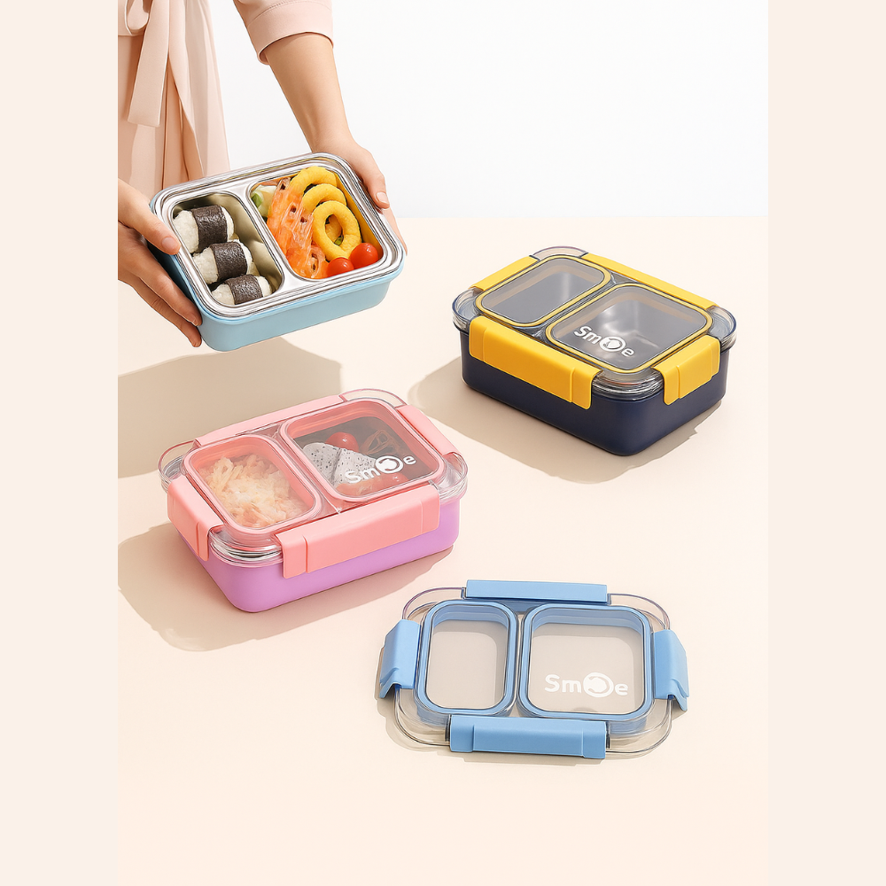 Premium 2-Compartment Leak-Proof Lunch Box | BPA-Free Bento Tiffin for Office, School & Travel | Microwave & Freezer Safe | Stainless Steel Inner Tray