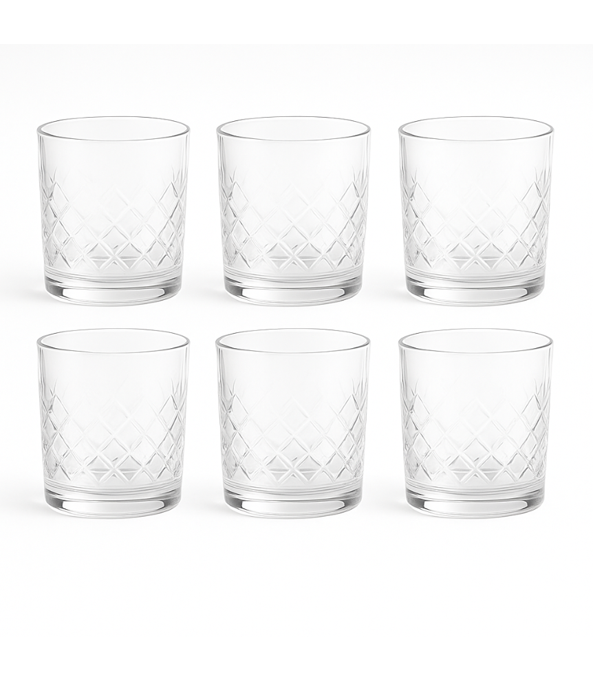 Delisoga Deli Glassware Set – 6 Pcs (205 ml)-Premium Diamond-Cut Juice & Whiskey Glasses