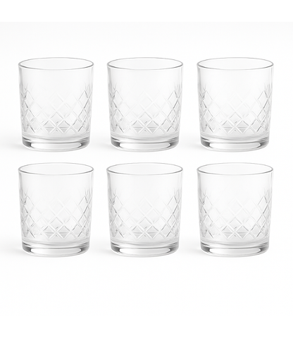Delisoga Deli Glassware Set – 6 Pcs (205 ml)-Premium Diamond-Cut Juice & Whiskey Glasses