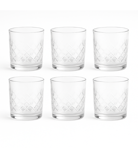 Delisoga Deli Glassware Set – 6 Pcs (205 ml)-Premium Diamond-Cut Juice & Whiskey Glasses