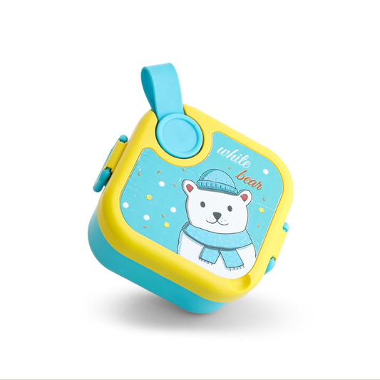 Ganesh Tangy Inner Steel Lunch Box with Multi Sticker for Kids with Spoons Heavy Plastic BPA Free Food Grade Perfect for School Kids, College, Outdoor & Picnic