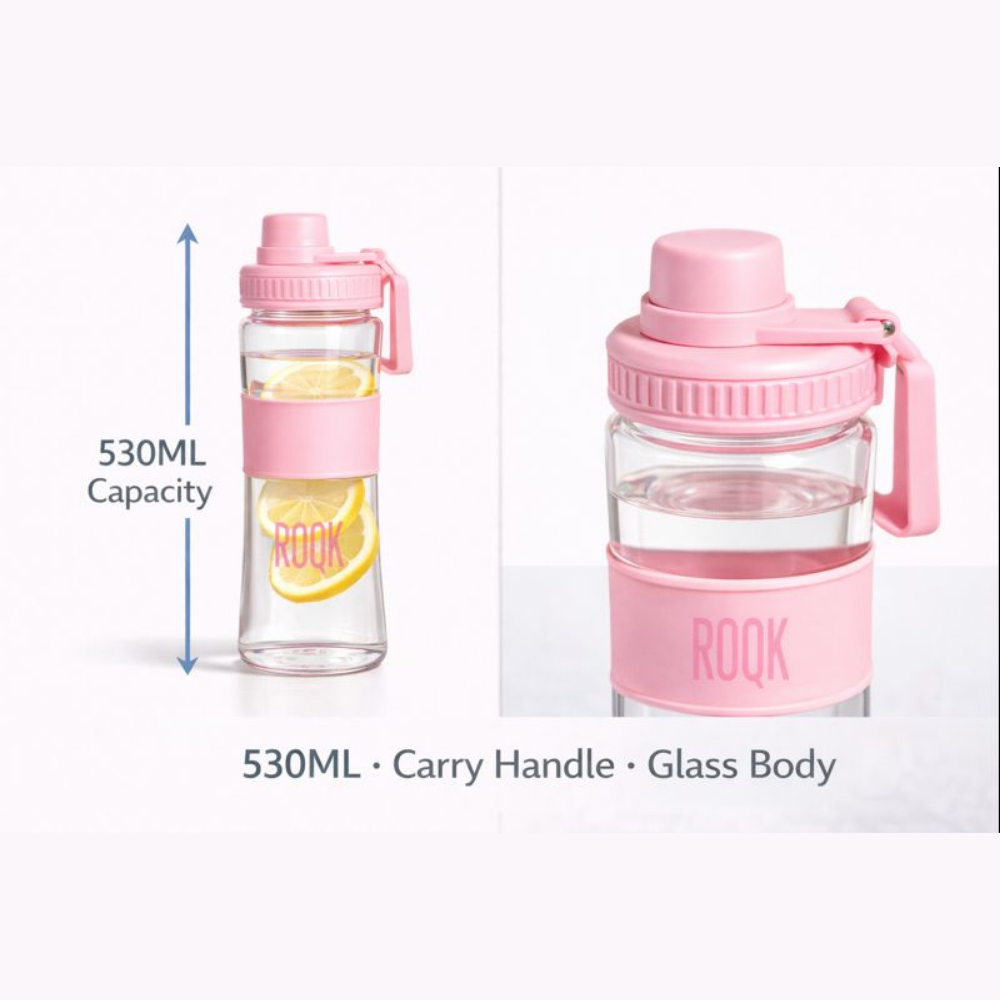 530ML Glass Water Bottle with Carry Handle | BPA-Free Leak-Proof Drinking Bottle | Cute Hydration Bottle for Gym, School, Office & Travel