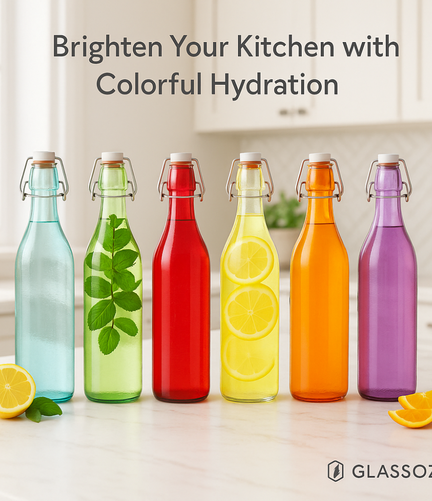 Premium 1 L Glass Swing-Top Bottle – Airtight | Leak-Proof | Reusable Water & Juice Storage Bottle | Eco-Friendly Quality Glassware